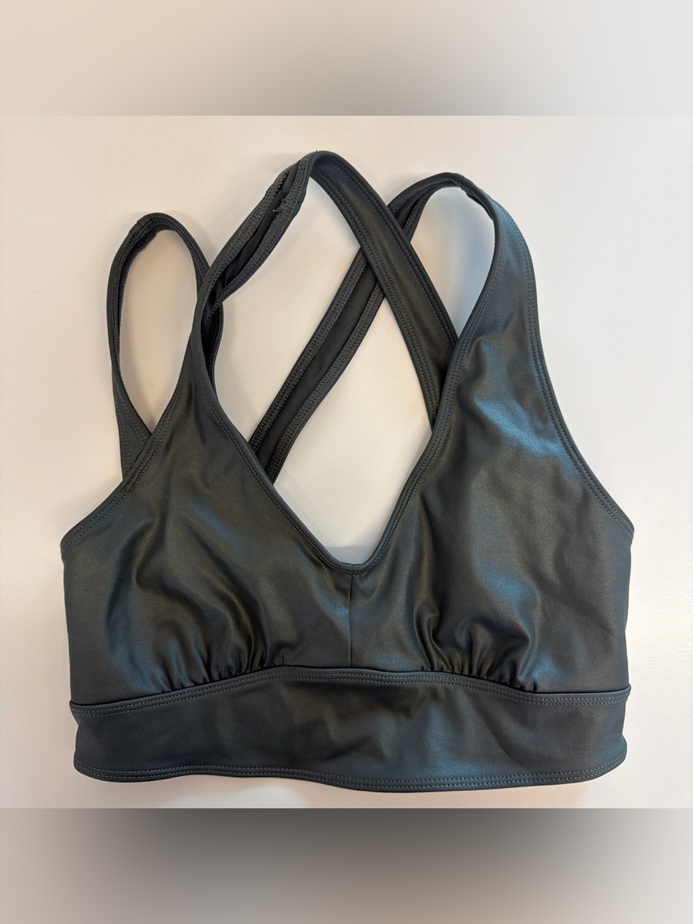 FP Movement by Free People Black Faux-Leather Crossover Sports Bralette